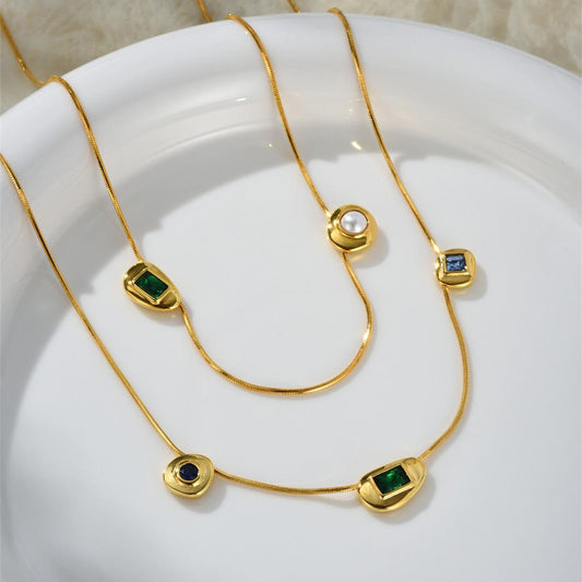 Emerald Orbit 18K Gold-Plated Brass Snake Chain Necklace