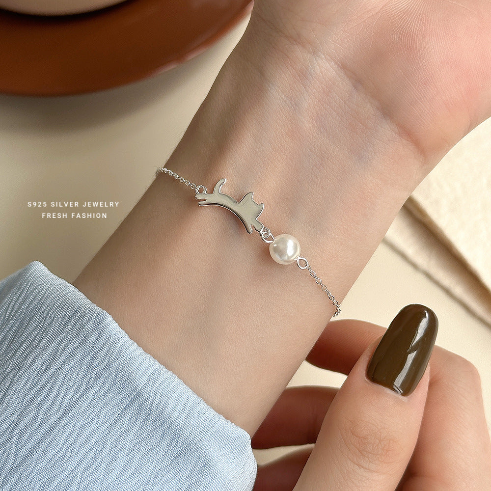 "Playful Kitty" 925 Sterling Silver Bracelet - Cute, Simple, and Elegant