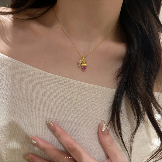 “Blush Pine Charm” S925 Sterling Silver Pink Pinecone Pendant Necklace