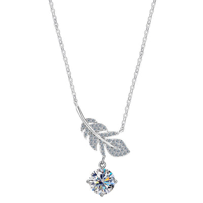 “Starlight Feather” 925 Sterling Silver 1CT Moissanite Feather Pendant Necklace