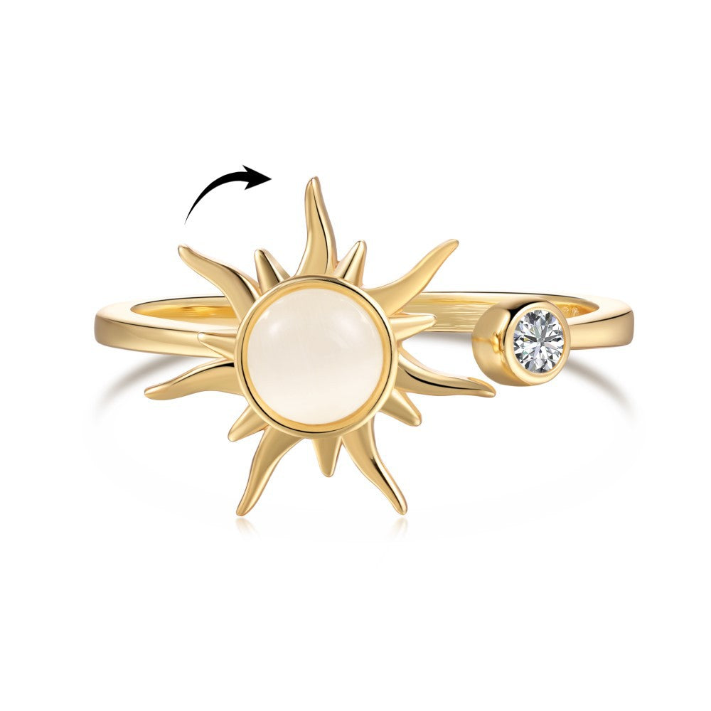 “Sun Calma” S925 Sterling Silver Rotating Sun Moonstone Fidget Ring