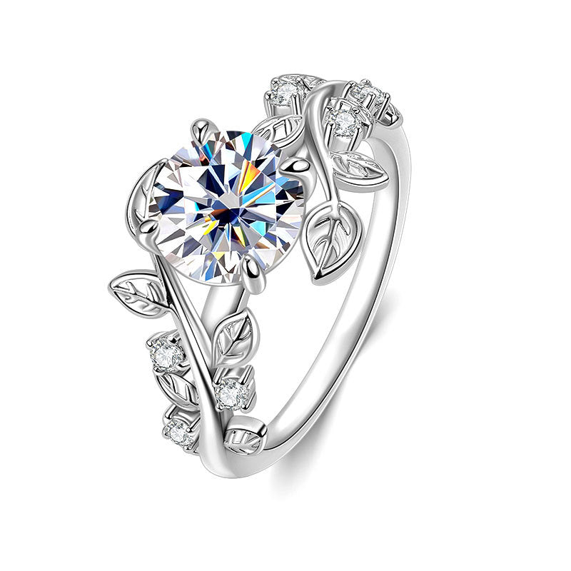 “Vine Radiance” K Gold Plated Brass 2CT Round Moissanite Vine Ring