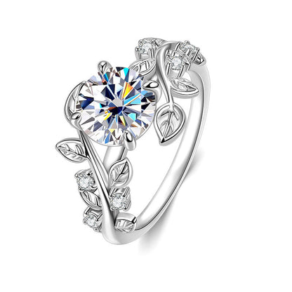 “Vine Radiance” K Gold Plated Brass 2CT Round Moissanite Vine Ring