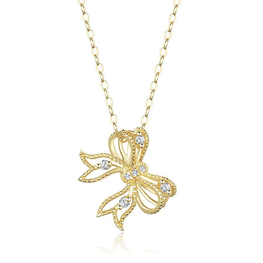 "First Heartbeat" 925 Sterling Silver Bow Necklace – Petite Sparkle, Big Romance