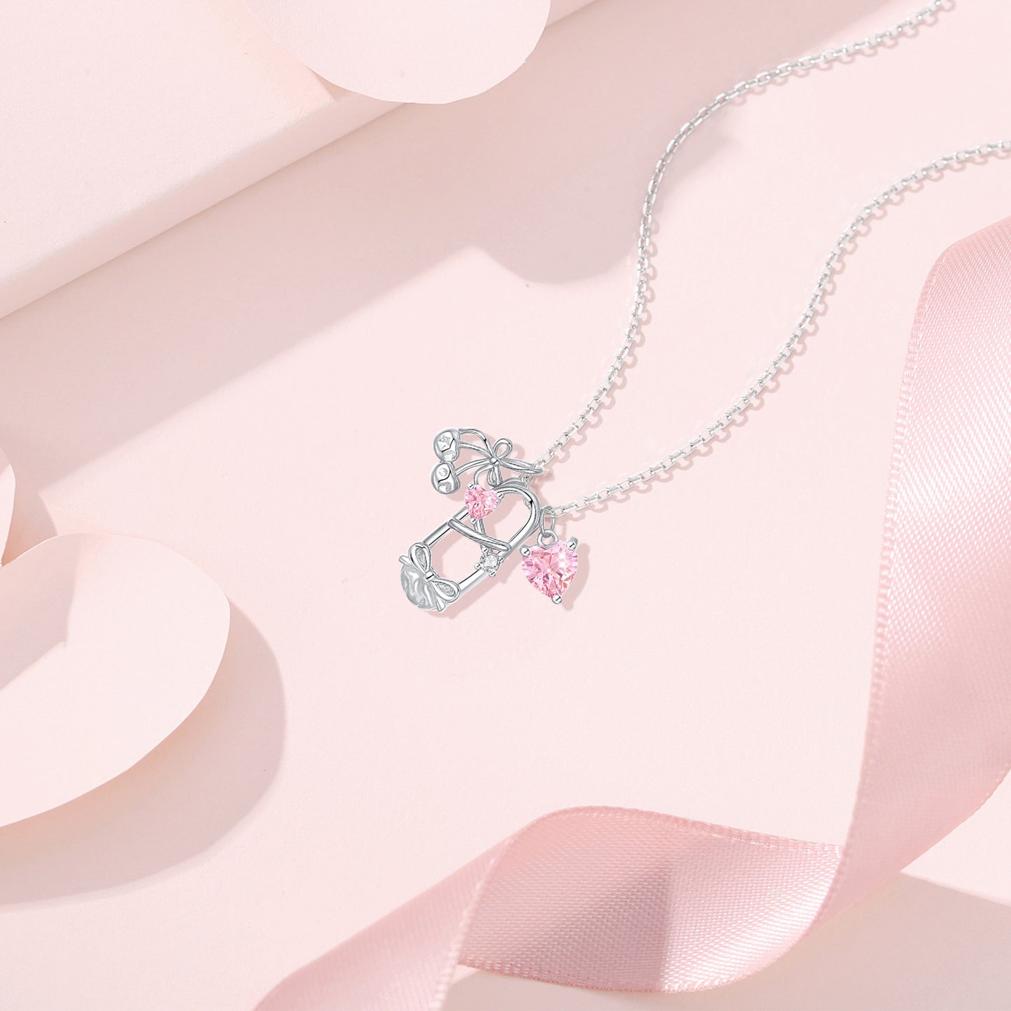 “Ballet Whimsy” S925 Sterling Silver Pink Crystal Ballet Charm Necklace