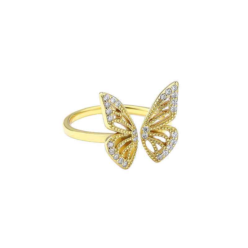 "Flutter Gleam" 925 Sterling Silver Pavé Butterfly Open Ring