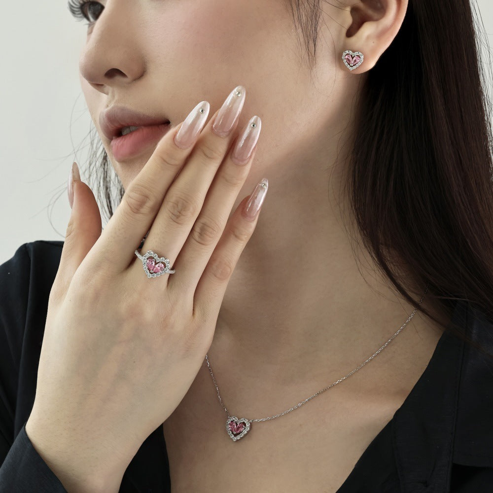 "Twin Hearts" 925 Sterling Silver Heart-Cut Zircon Jewelry Set