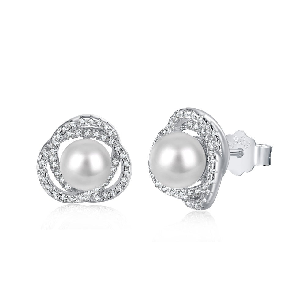 “Pearl Aurelia” 925 Sterling Silver Pearl & Pavé Floral Stud Earrings