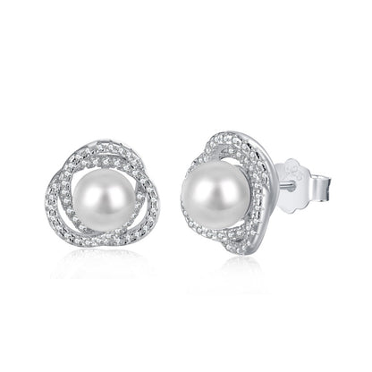 “Pearl Aurelia” 925 Sterling Silver Pearl & Pavé Floral Stud Earrings