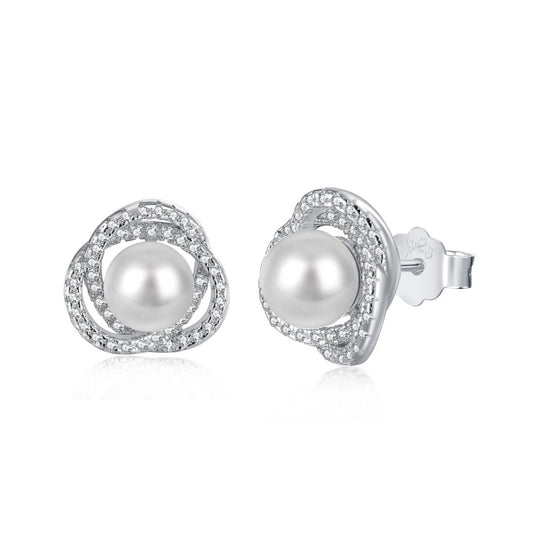 “Pearl Aurelia” 925 Sterling Silver Pearl & Pavé Floral Stud Earrings