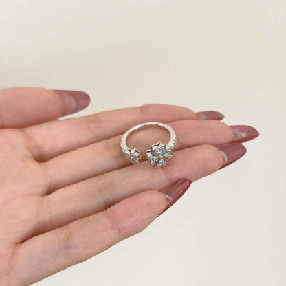 “Clover Serenade” 925 Sterling Silver Heart Clover Open Ring
