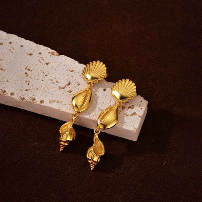 "Golden Seashell Symphony" 18K Gold-Plated 925 Sterling Silver Drop Earrings