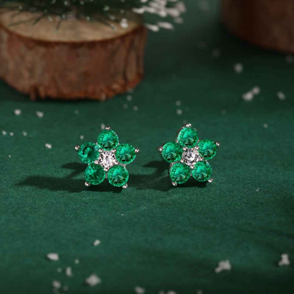 “Dopamine Blossom” S925 Sterling Silver Crystal Flower Stud Earrings