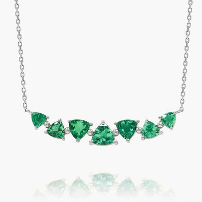 “Emerald Spark Arc” 925 Sterling Silver Tri-Cut Color Zircon Necklace