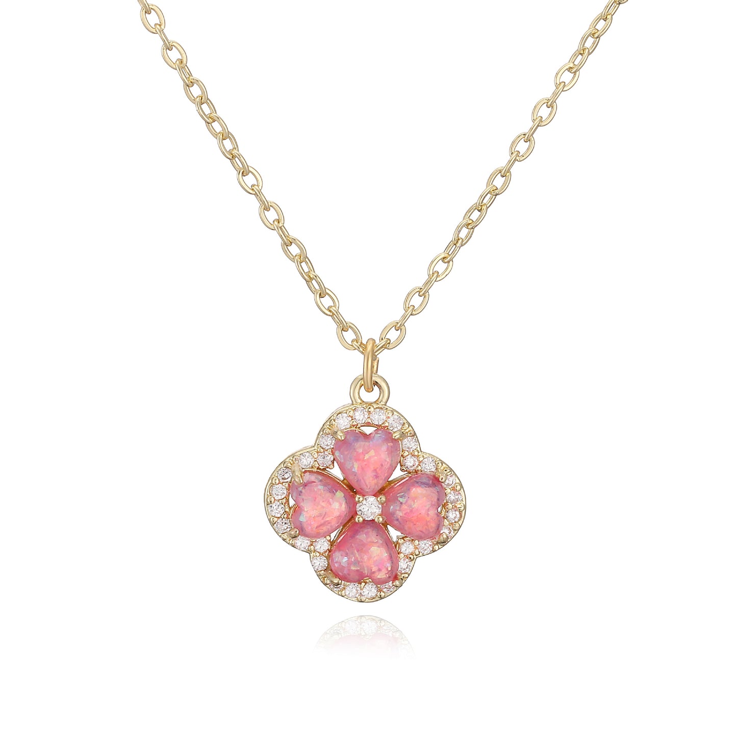 “Clover Bloom” Gold-Tone Brass Colorful Zircon Clover Jewelry Set