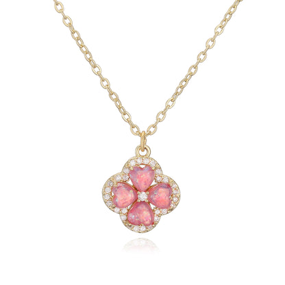 “Clover Bloom” Gold-Tone Brass Colorful Zircon Clover Jewelry Set