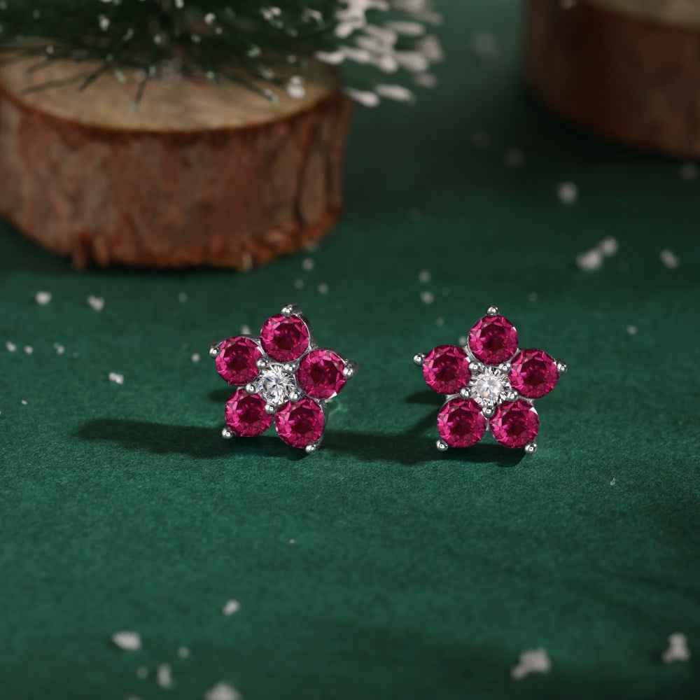 “Dopamine Blossom” S925 Sterling Silver Crystal Flower Stud Earrings