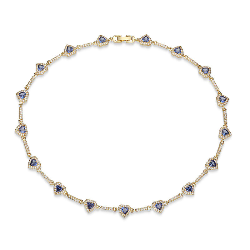 “Heartline” Gold-Tone Brass Colorful Zircon Heart Jewelry Set