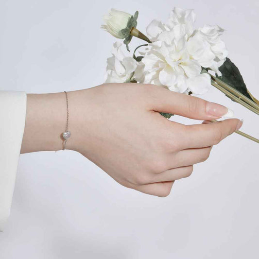 “Candy Heart” S925 Sterling Silver Pavé Heart Bracelet