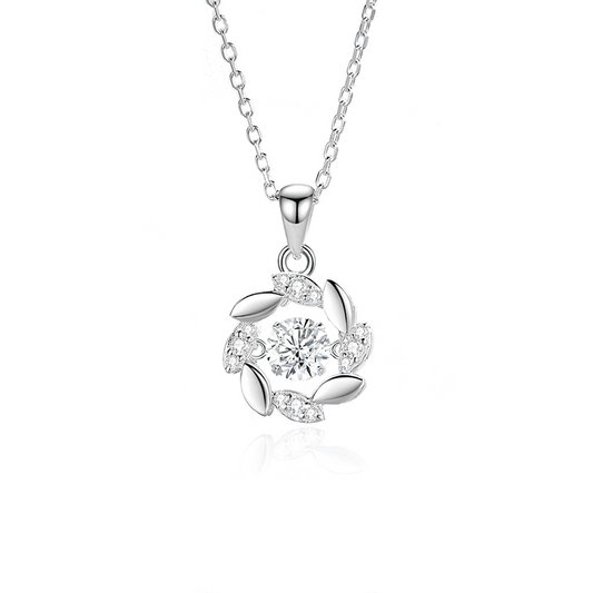 “Lucky Sheaf” S925 Sterling Silver Blue Zircon Moving Pendant Necklace