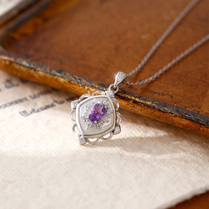 "Floating Light Palace" 925 Sterling Silver Retro Crystal Necklace with Mother-of-Pearl - Elegant and Regal