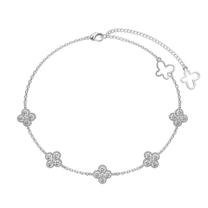 “Lucky Clover Waltz” 925 Sterling Silver Clover Zircon Bracelet