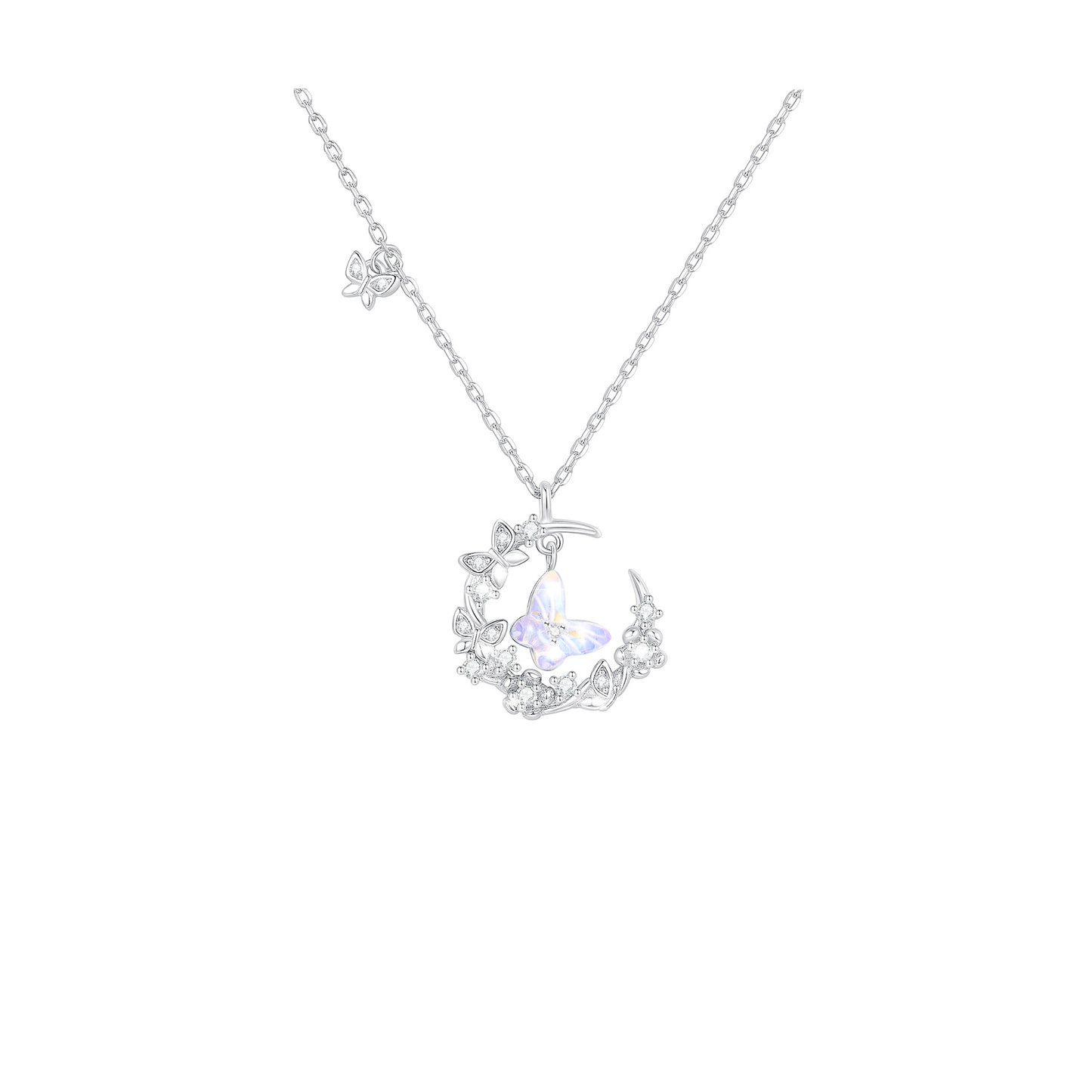 “Moonlit Flutter” 925 Sterling Silver Aurora Butterfly Necklace