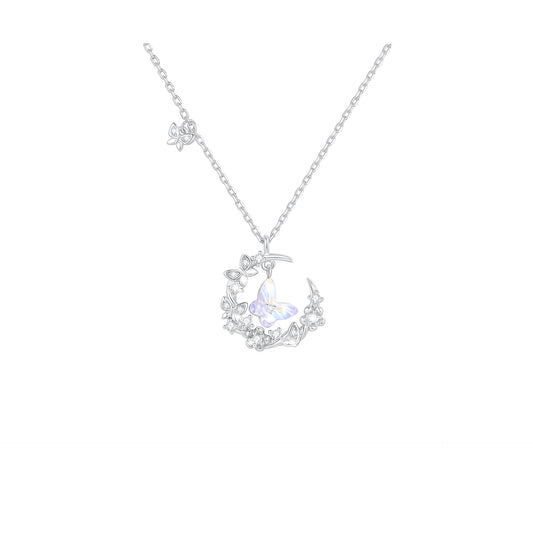 “Moonlit Flutter” 925 Sterling Silver Aurora Butterfly Necklace