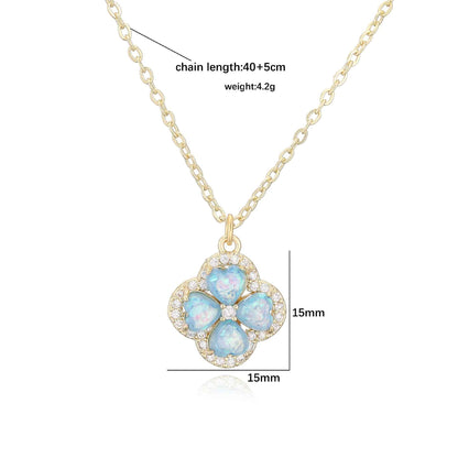 “Clover Bloom” Gold-Tone Brass Colorful Zircon Clover Jewelry Set
