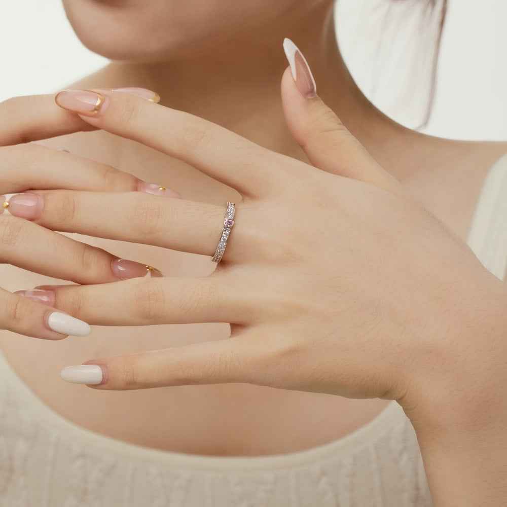 “Pink Promise” 925 Sterling Silver Heart Accent Pavé Ring