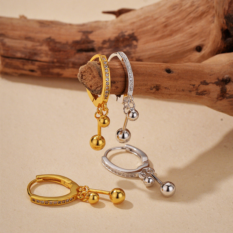 “Silent Line” 925 Sterling Silver Pavé Huggie Drop Earrings