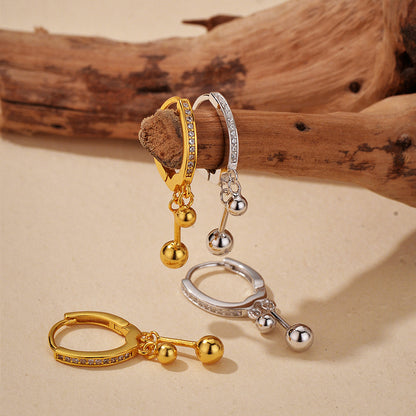 “Silent Line” 925 Sterling Silver Pavé Huggie Drop Earrings