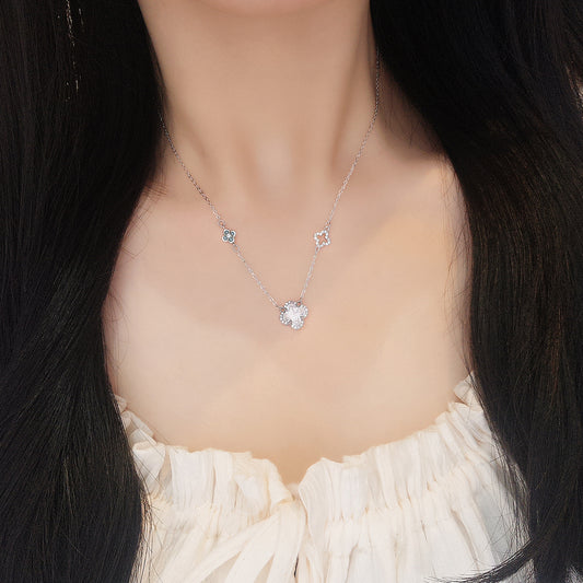 “Moonlit Clover” S990 Sterling Silver Luminous Clover Necklace