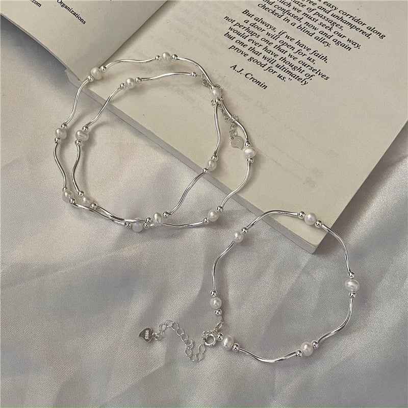 "Waves & Pearls" 925 Sterling Silver Necklace & Bracelet