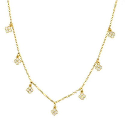 “Petite Clover Rain” 925 Sterling Silver Dainty Four-Leaf Pendant Necklace