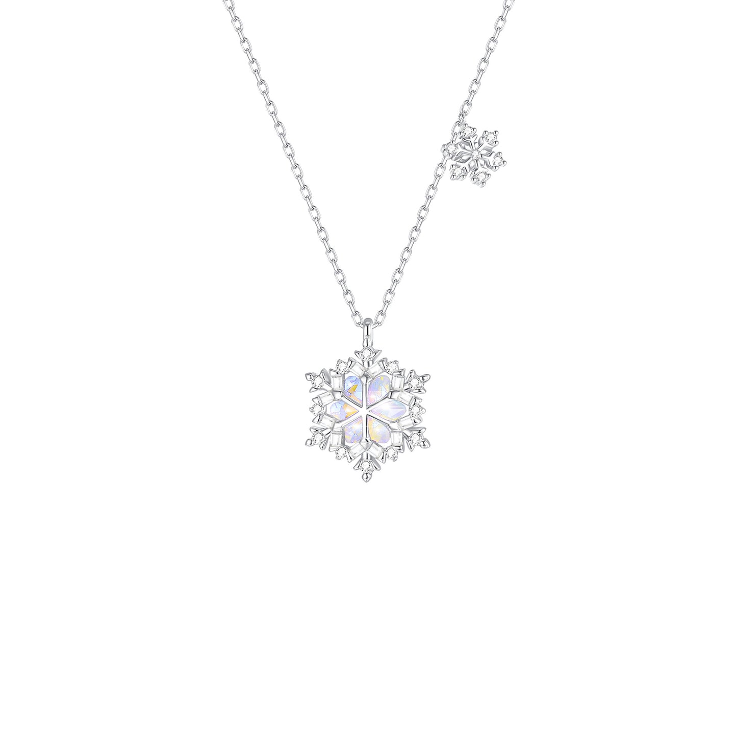 "Aurora Snowflake" 925 Sterling Silver Opal-Glow Pendant Necklace