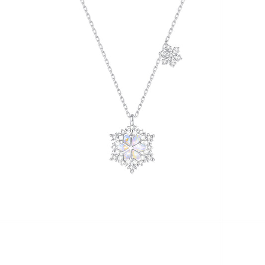 "Aurora Snowflake" 925 Sterling Silver Opal-Glow Pendant Necklace