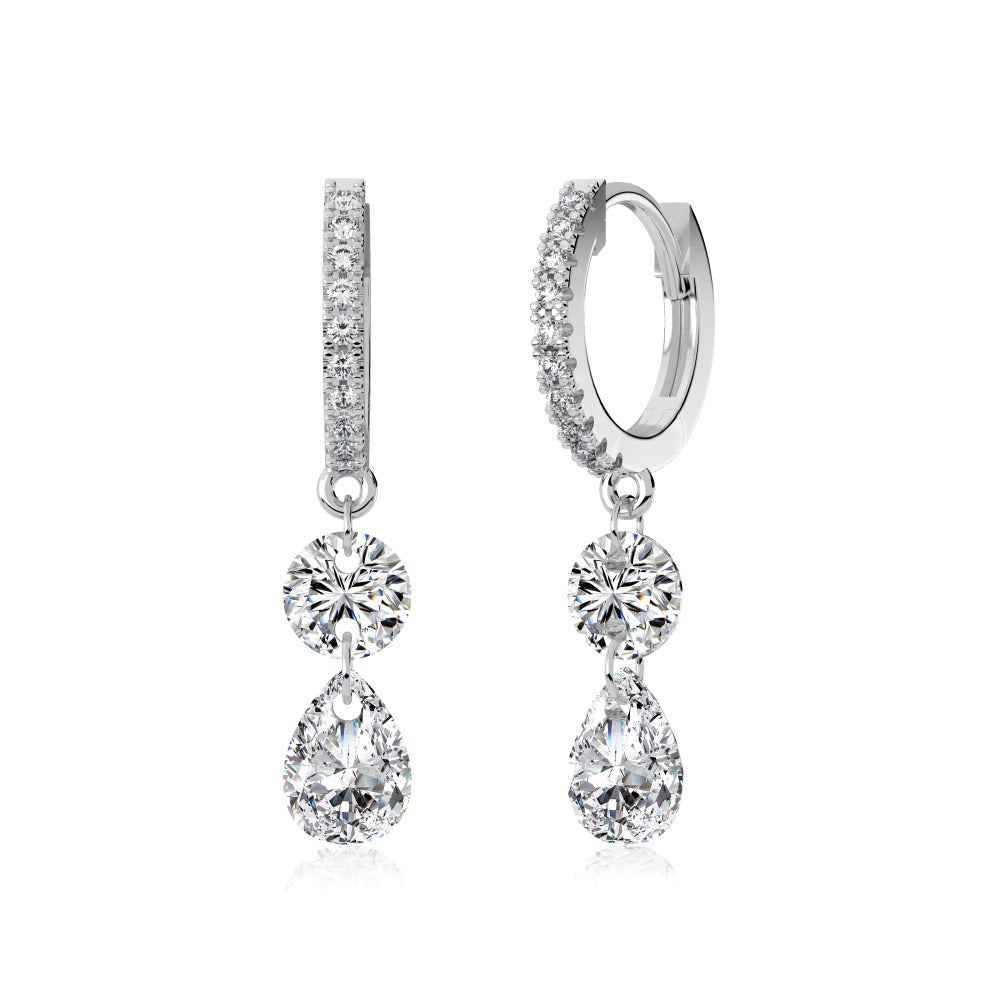 “Lustre Drop” 925 Sterling Silver Pavé Hoop Drop Earrings