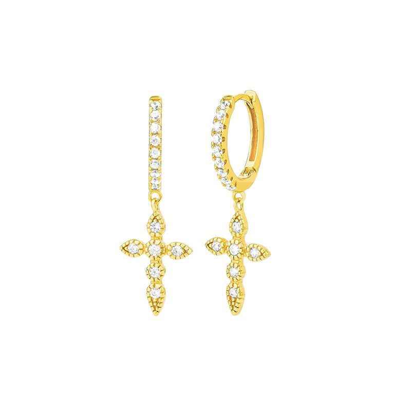 “Celestial Cross” S925 Sterling Silver Full Pavé Dangle Earrings