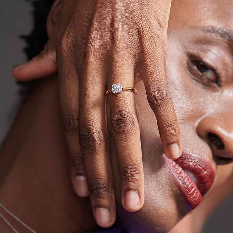 “Modern Frame” 925 Sterling Silver Square Pavé Stud Earrings & Adjustable Ring Set