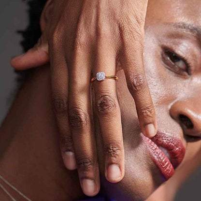 “Modern Frame” 925 Sterling Silver Square Pavé Stud Earrings & Adjustable Ring Set