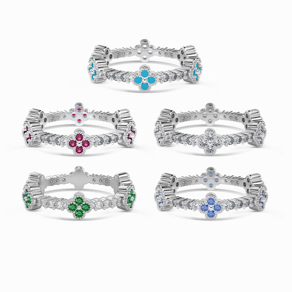 “Clover Éclat” S925 Sterling Silver Zircon Clover Ring