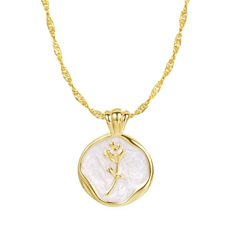 “Petal Relic” 925 Sterling Silver Enamel Rose Necklace