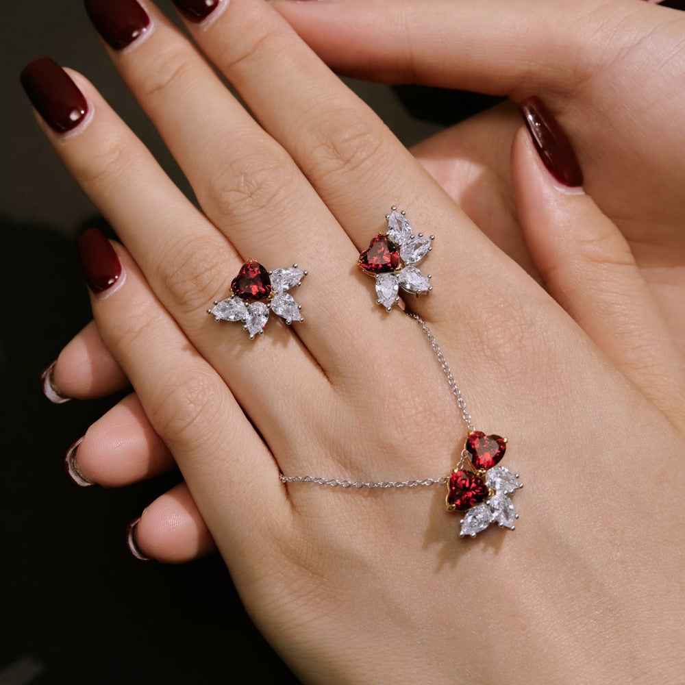 “Rouge Vow” S925 Sterling Silver Heart Zircon Jewelry Set (Necklace & Earrings)