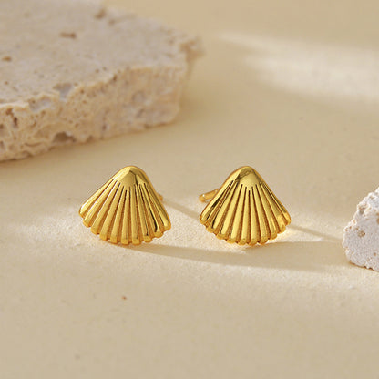 “Seaside Shell” S925 Sterling Silver Fan-Shaped Stud Earrings