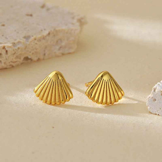 “Seaside Shell” S925 Sterling Silver Fan-Shaped Stud Earrings