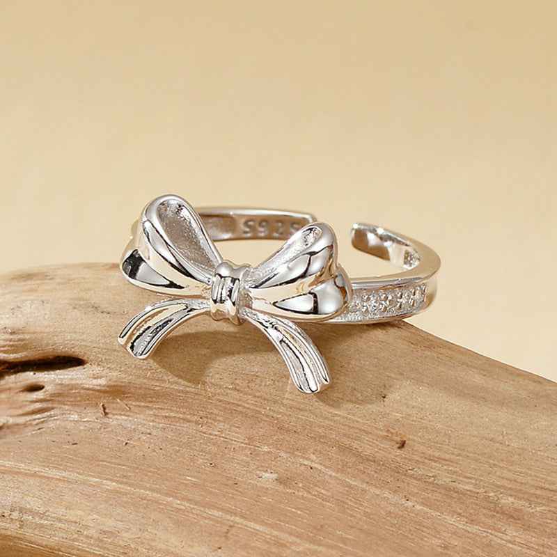 "Grace Bow" 925 Sterling Silver Pavé Ribbon Ring