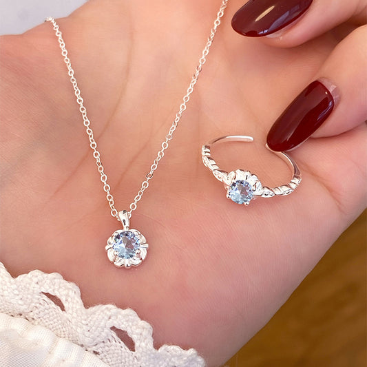 "Blue Blossom" 925 Sterling Silver Necklace & Ring Set
