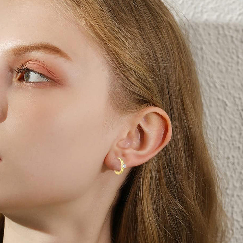 “Lumière Loop” S925 Sterling Silver Solitaire Hoop Earrings