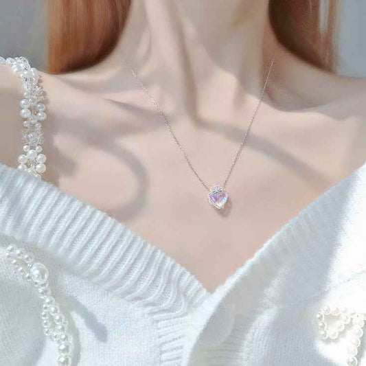 “Aurora Bow” S925 Sterling Silver Iridescent Heart Necklace
